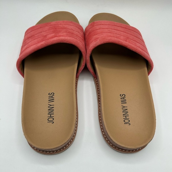Johnny Was Solid Stitch Coral Pink, Sandal, Slides,Suede Like New, Size 8 - Picture 6 of 11
